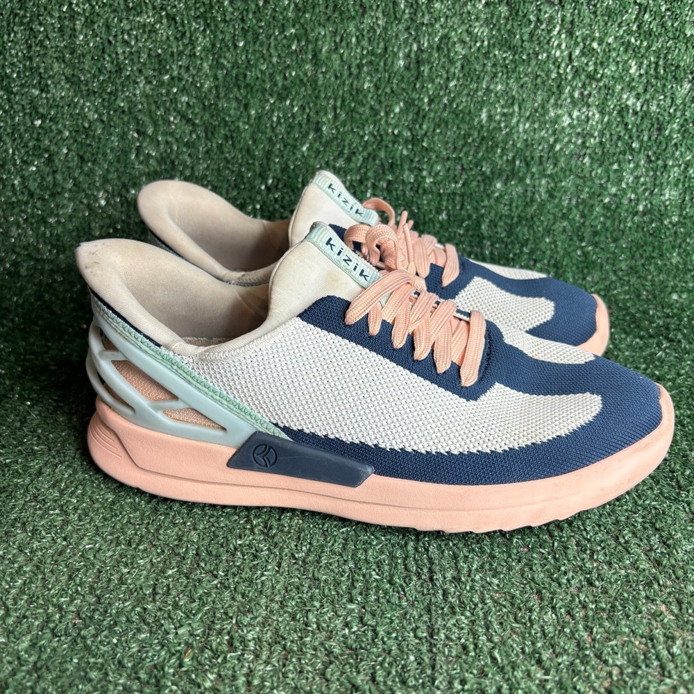 Kizik Hands-Free Slip-On Athletic Walking Sneaker Navy Peach Women Size 7 Wide